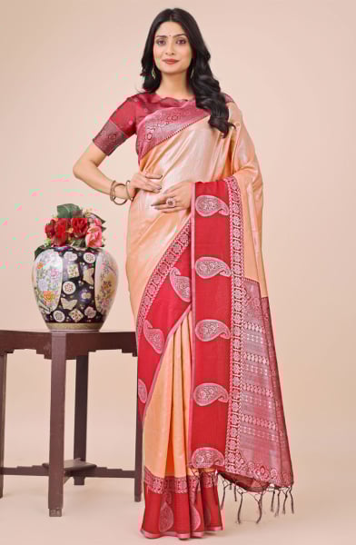 Peach Silk Woven Saree