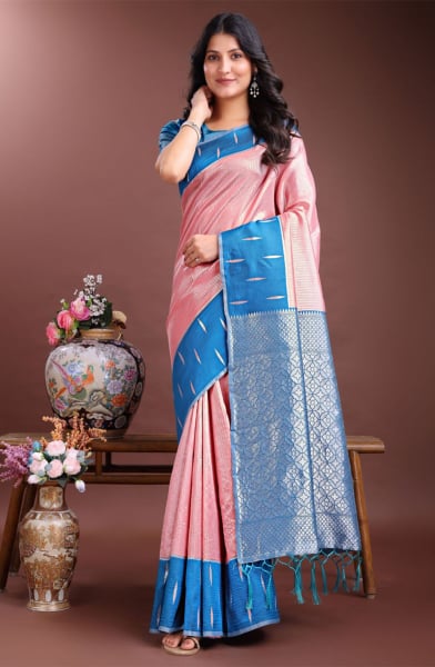 Peach Silk Woven Saree