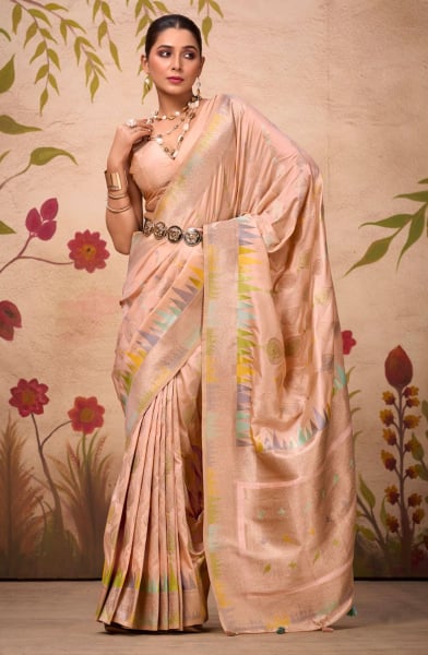 Peach Silk Woven Saree