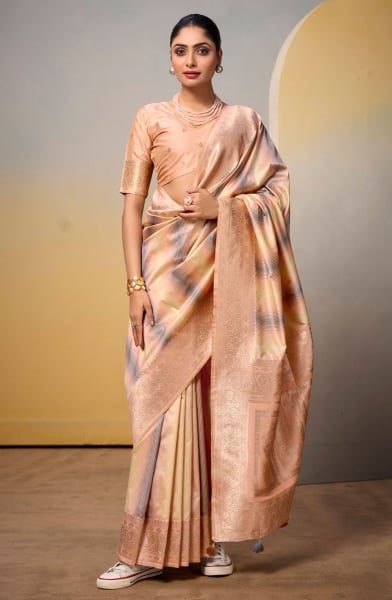 Peach Silk Woven Saree