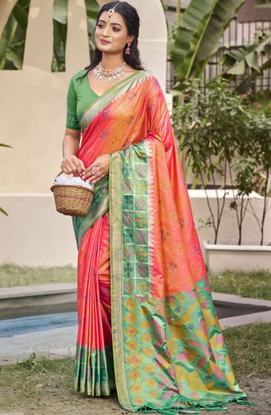 Peach Silk Woven Work Saree