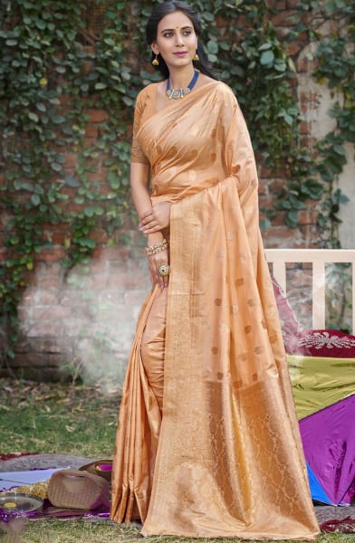 Peach Silk Zari Woven Saree