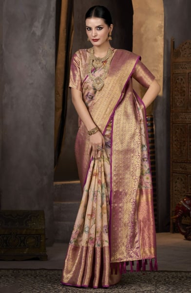 Peach Tissue Party Wear Saree