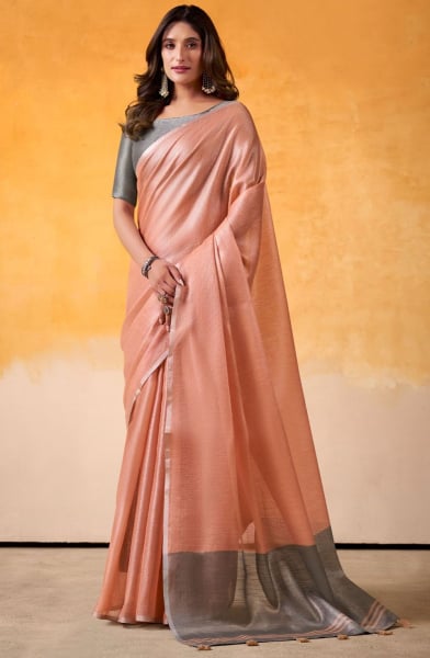 Peach Tissue Silk Saree for Festival