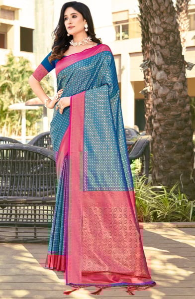 Peacock Blue Banarasi Silk Woven Saree
