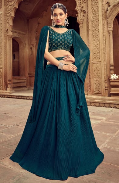 Peacock Blue Faux Georgette Lehenga Choli for Sangeet