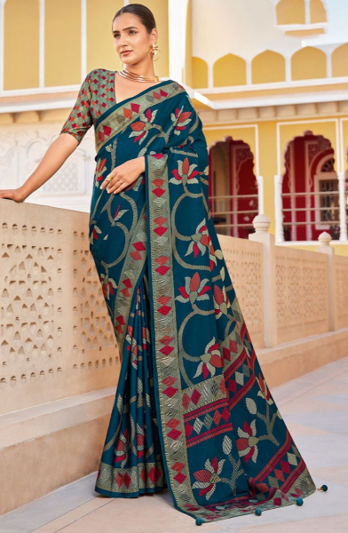 Peacock Blue Silk Saree for Festival