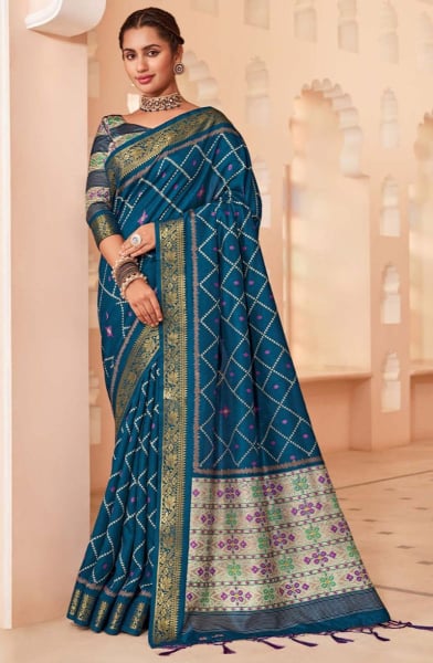 Peacock Blue Silk Saree for Festival
