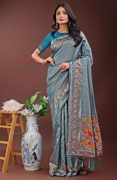 Peacock Blue Silk Saree with Jacquard Work