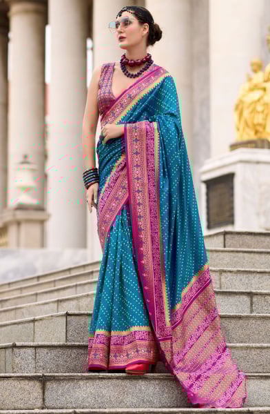 Peacock Blue Woven Banarasi Silk Saree