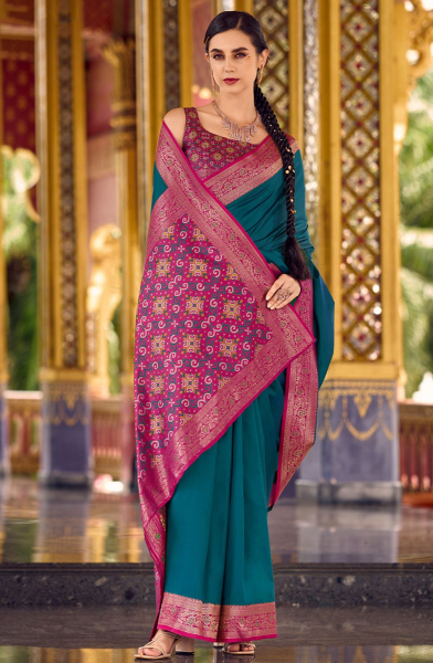 Peacock Blue Zari Woven Soft Silk Saree