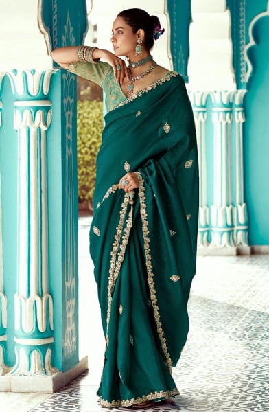 Peacock Green Embroidered Designer Saree for Wedding