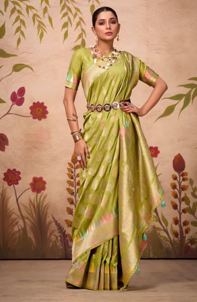 Pear Green Silk Woven Saree