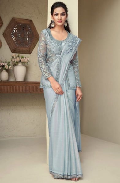 Pearl Grey Heavy Designer Saree