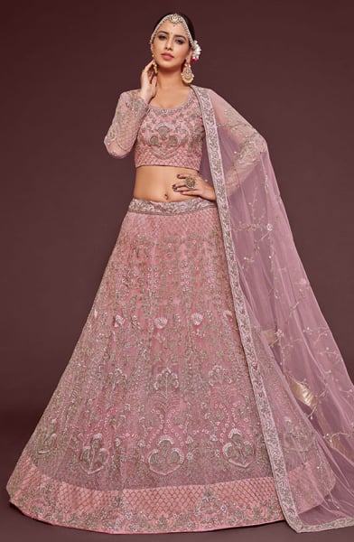 Pearl Pink Net Designer Lehenga Choli Set