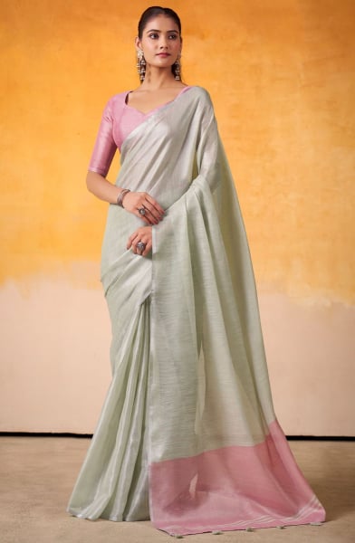 Pearl White Tissue Silk Saree for Festival