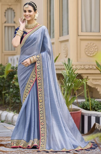 Periwinkle Georgette Saree with Embroidered Blouse