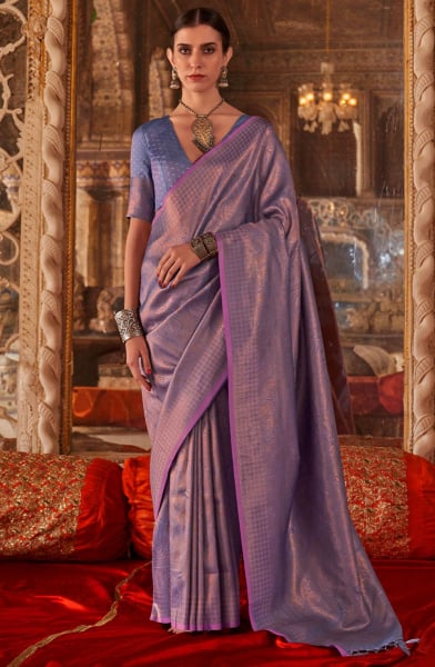 Periwinkle Zari Work Handloom Silk Saree