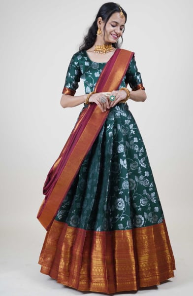 Pine Green Art Silk Lehenga Choli for Ceremonial