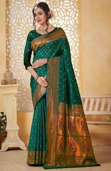 Pine Green Paithani Silk Saree with Jacquard Work