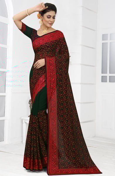 Pine Green Resham Embroidrered Georgette Saree