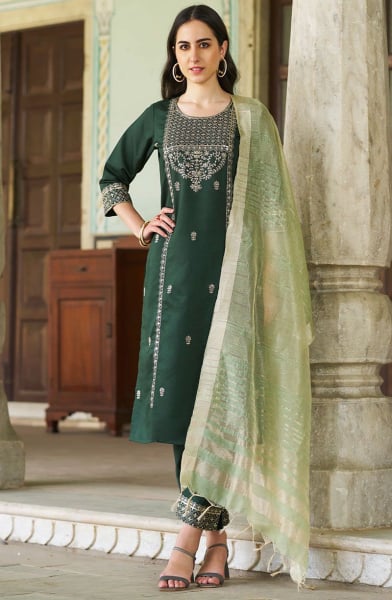 Pine Green Viscose Rayon Readymade Pant Kameez