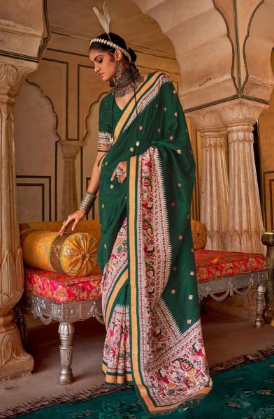 Pine Green Viscose Silk Saree for Festival