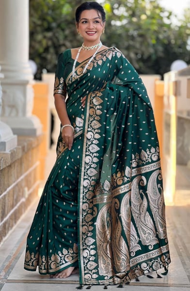 Pine Green Woven Banarasi Silk Saree