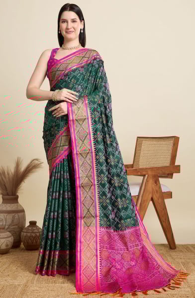 Pine Green Woven Patola Silk Saree