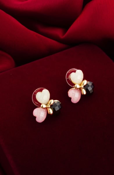Pink and White Designer Studded Earrings