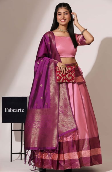 Pink Art Silk Party Wear Lehenga Choli Set