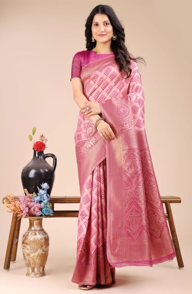 Pink Banarasi Silk Woven Saree