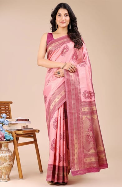 Pink Banarasi Silk Woven Saree