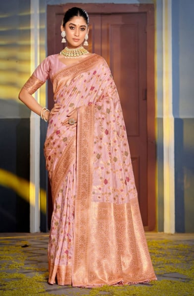 Pink Banarasi Silk Woven Saree