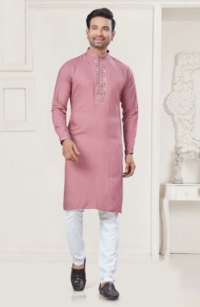 Pink Cotton Kurta Pyjama Set