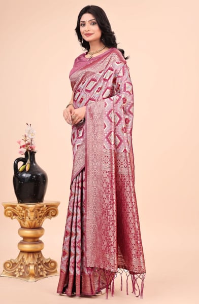 Pink Cotton Woven Saree