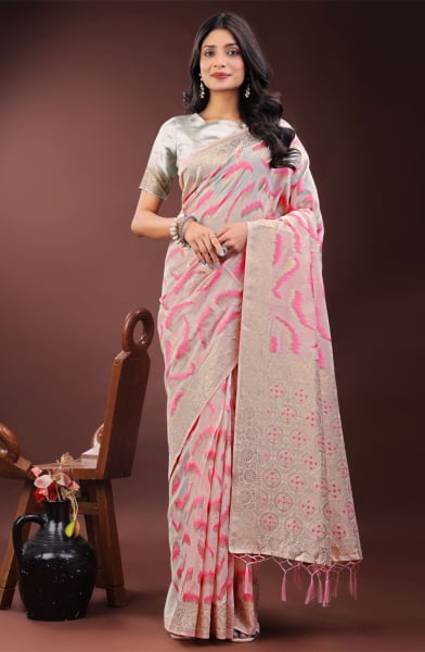 Pink Cotton Woven Saree