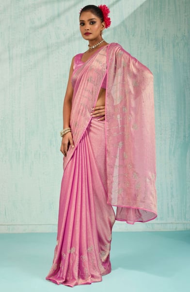 Pink Dual Tone Velvet Chiffon Party Wear Saree