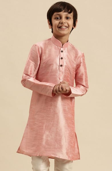 Pink Dupion Silk Boys Kurta