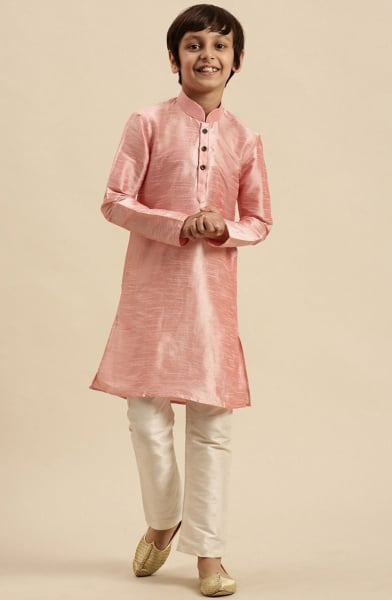 Pink Dupion Silk Boys Kurta Set