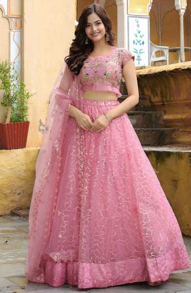 Pink Heavy Designer Lehenga Choli Set for Ceremonial