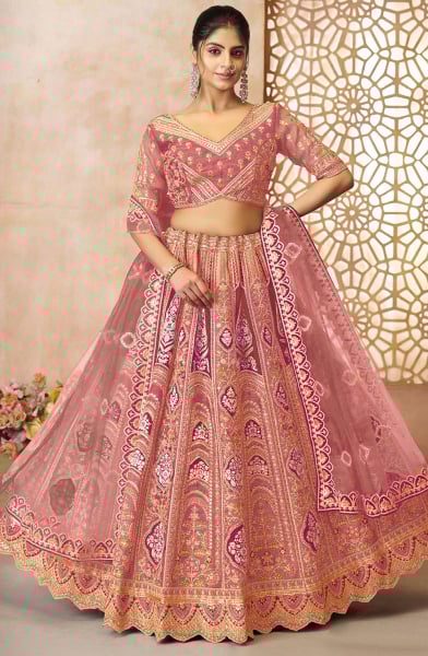 Pink Heavy Embroidered Lehenga Choli for Wedding