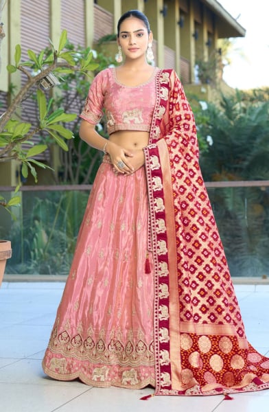 Pink Heavy Resham Embroidered Lehenga Choli Set