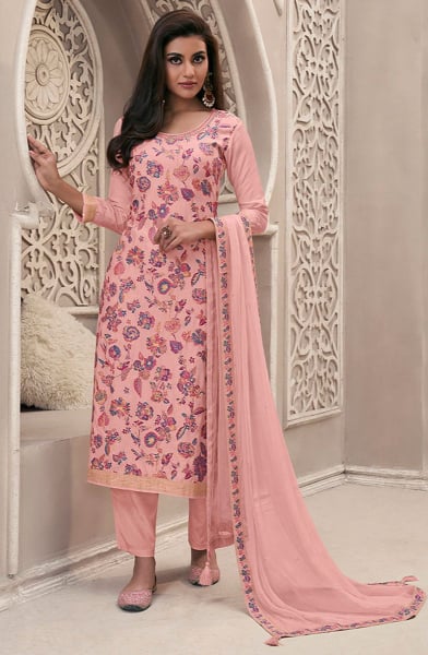Pink Meena Jacquard Colour Floral Kurta Set
