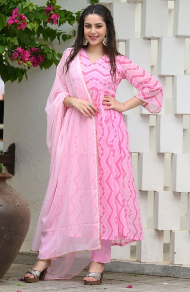 Pink Readymade Georgette Pant Kameez Suit