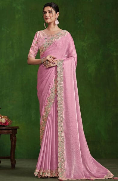 Pink Sequins Embroidered Designer Saree