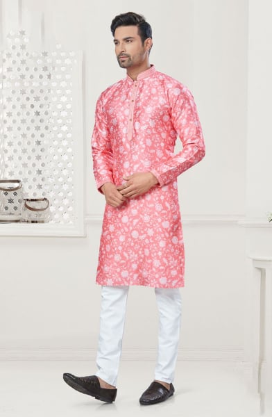 Pink Silk Digital Printed Kurta Set