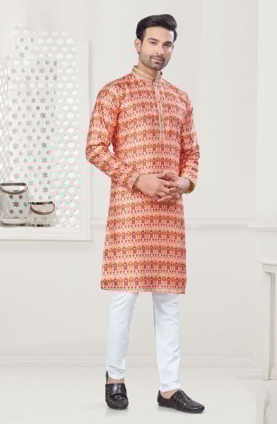 Pink Silk Digital Printed Kurta Set