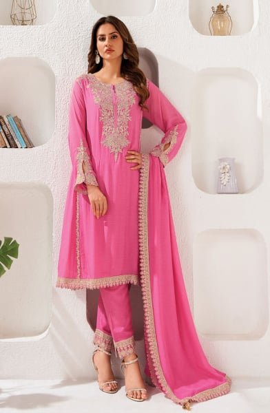 Pink Silk Readymade Pant Kameez Suit