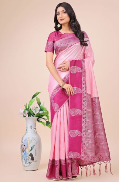 Pink Silk Woven Saree